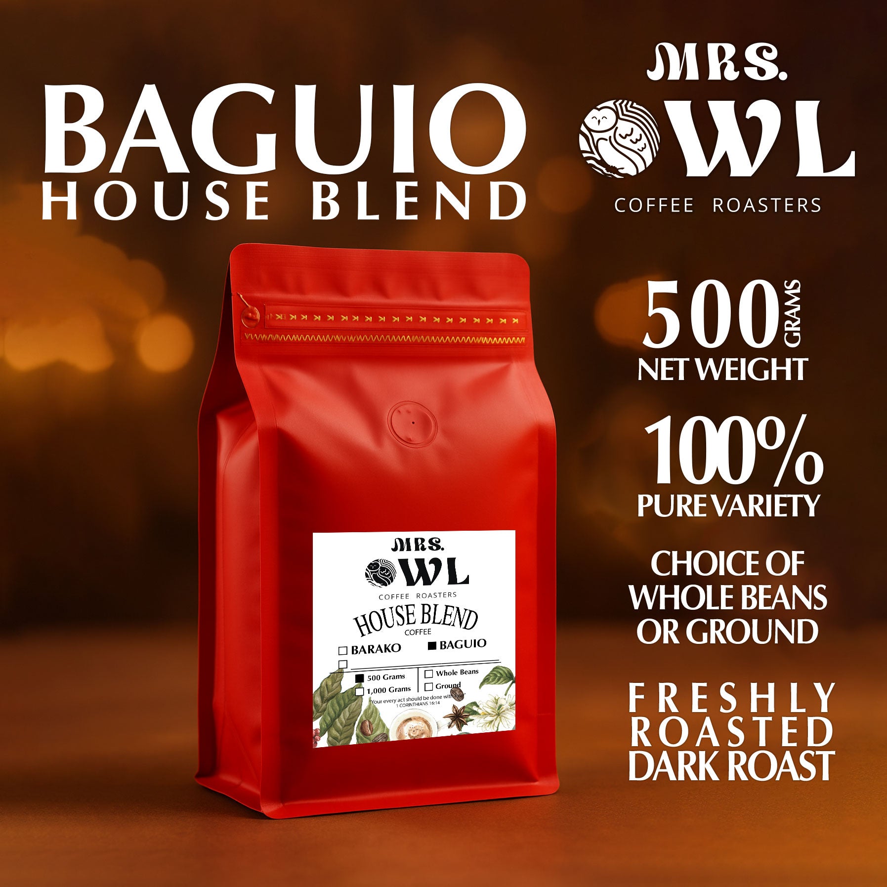 Baguio Blend Coffee | Bold & Earthy with a Fruity Twist | Mrs. Owl Coffee Roasters