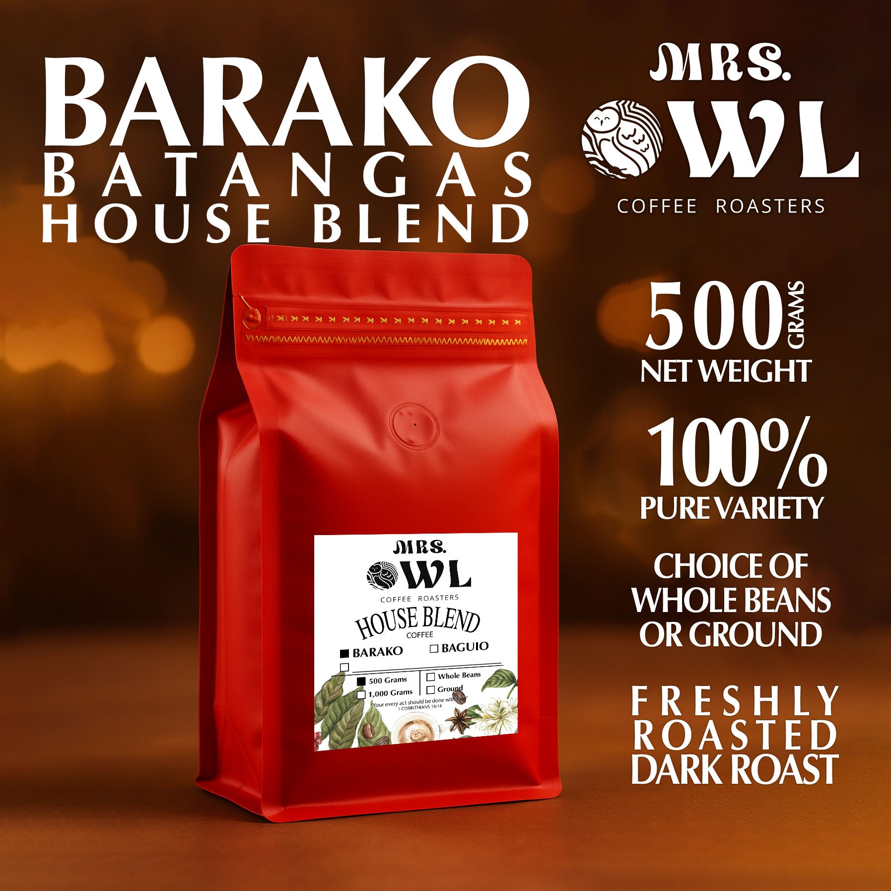 Barako Blend Coffee | Bold Filipino Roast | Mrs. Owl Coffee Roasters