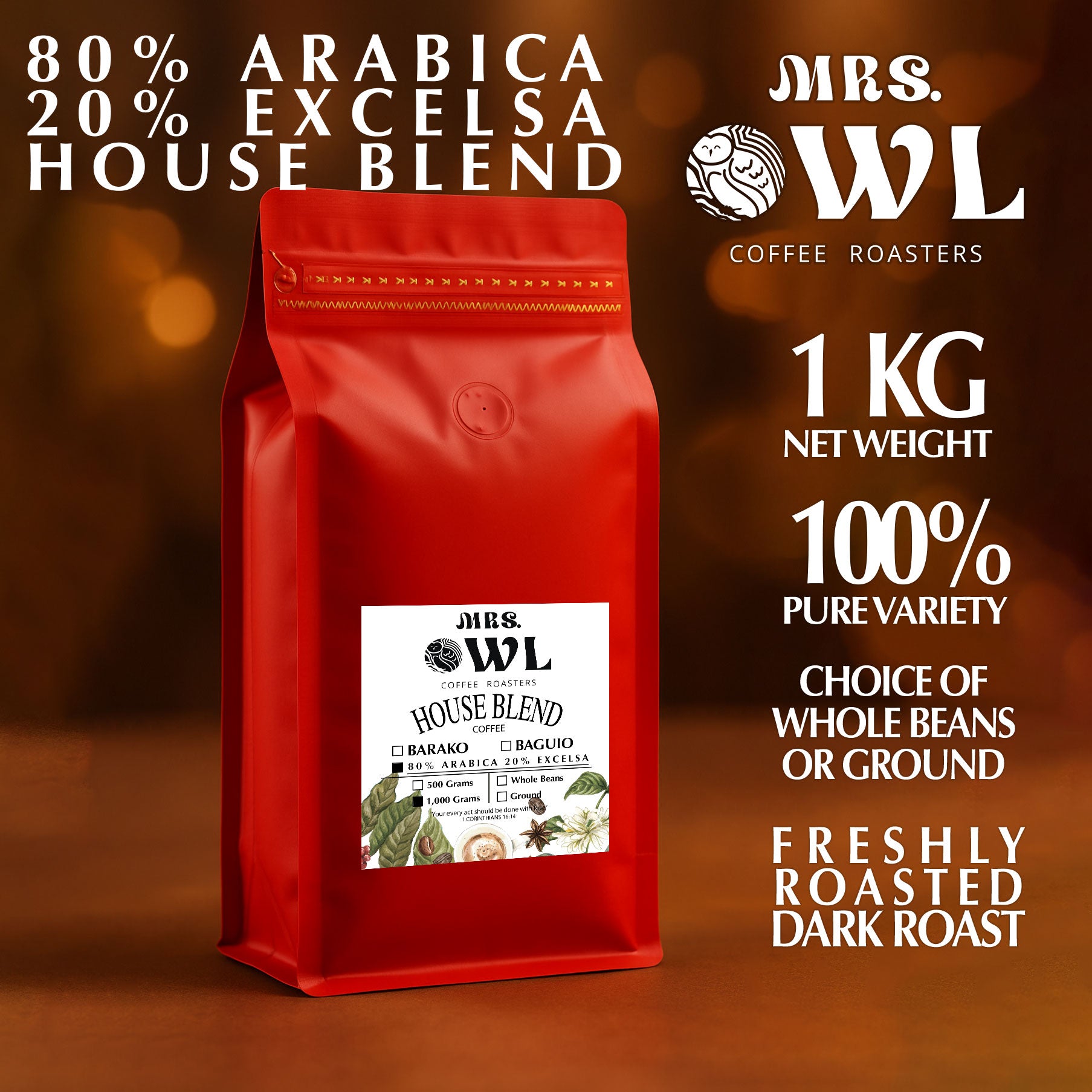Mrs. Owl House Blend Coffee | Custom Arabica, Robusta, Excelsa Blends